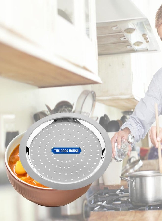 THE COOK HOUSE غطاء من الفولاذ المقاوم للصدأ بفتحات - طقم لأدوات المطبخ | غطاء/قلاية فولاذية دائرية متعددة الأغراض - طبق جالي | طقم غطاء/قلاية للقدر، والمقلاة، والقدر، والوعاء، والقدر الصغير (طقم من قطعتين (صغير)) - Image 5